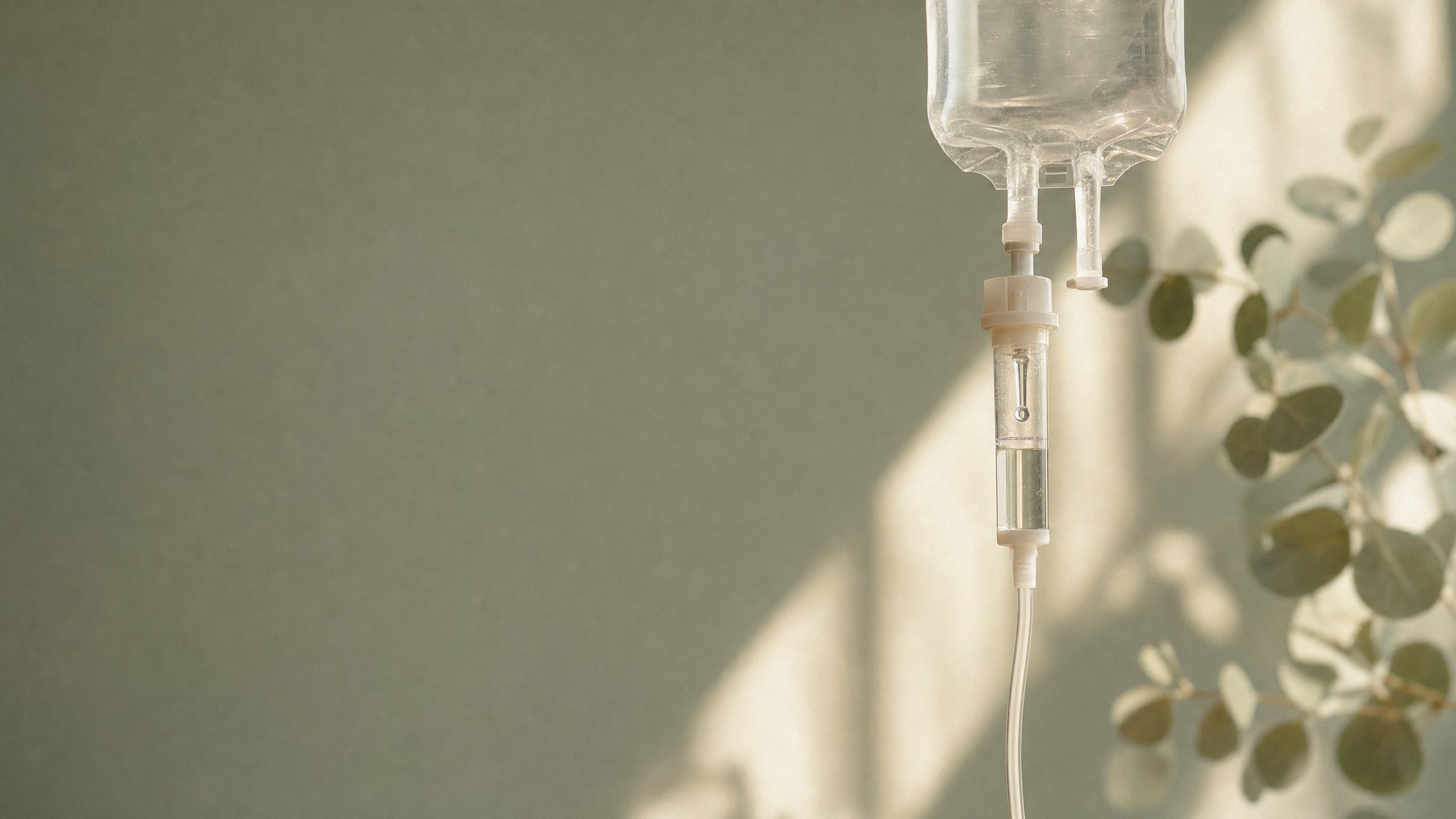 A licensed Registered Nurse placing an IV line during an in-home visit